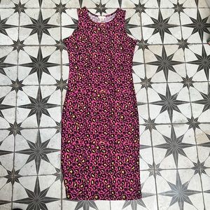 Hot pink leopard stretchy bodycon midi dress